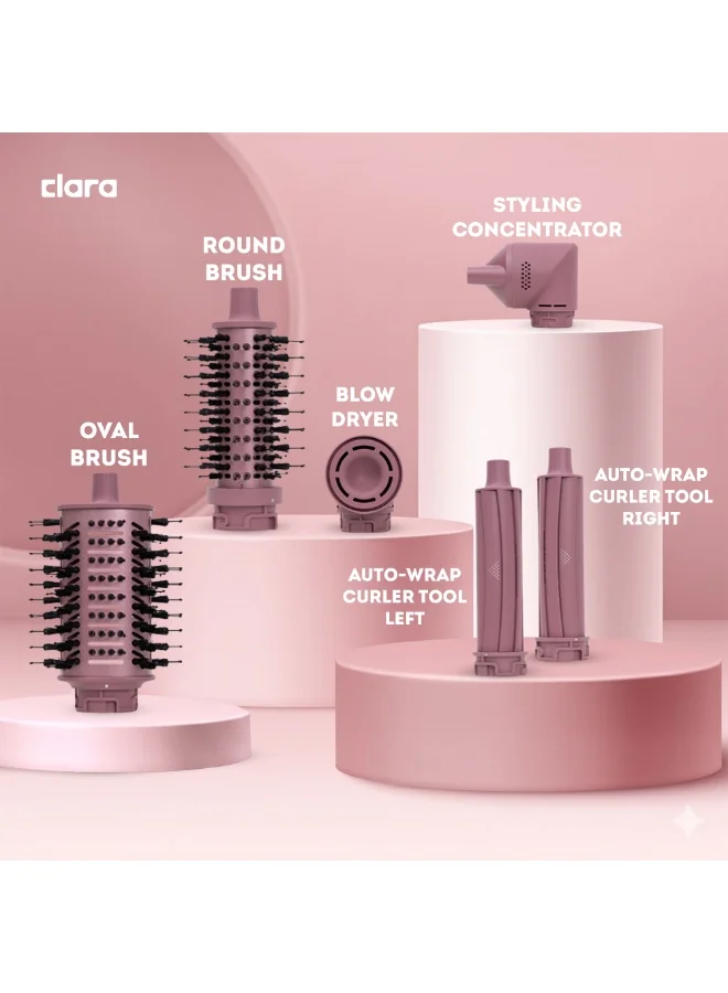 CLARA  Clara Multi Styler for All Hair Types 6-in-1 Styling Tool with Auto-Wrap Curlers, Blow Dryer, Round & Oval Brush ? 1500W Ionic Hair Styler for Frizz-Free Waves & Salon Blowouts (Diamond Candy) Diamond Candy for Women | Best Price UAE